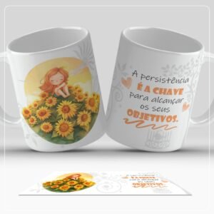 Caneca de Cerâmica 325ml – Persistência é a Chave | Presente Inspirador