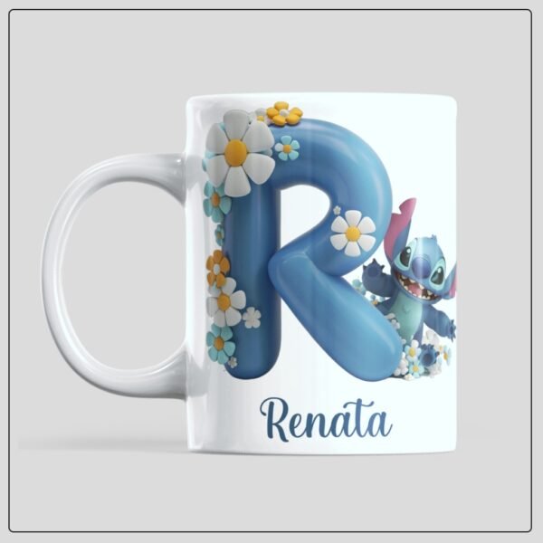 Caneca Personalizada Stitch com Inicial e Nome - 325ML - Imagem 4