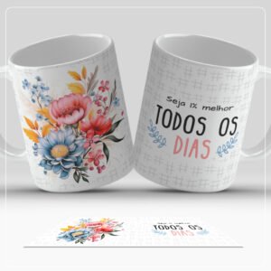 Caneca Flores 325ml Personalizada | Frase Motivacional: Seja 1% Melhor Todos os Dias | Presente