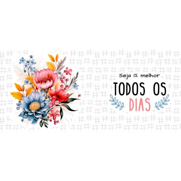 Caneca Flores 325ml Personalizada | Frase Motivacional: Seja 1% Melhor Todos os Dias | Presente - Imagem 2